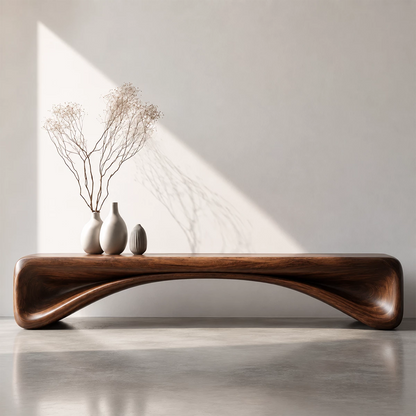 Organic Curved Wood Console Bench – Natural Wood Entryway Table for Modern Interior - Livewoodcraft - 7