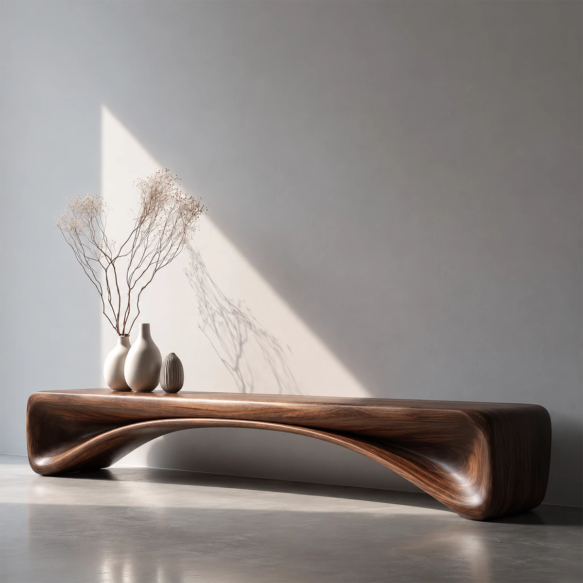 Organic Curved Wood Console Bench – Natural Wood Entryway Table for Modern Interior - Livewoodcraft - 8