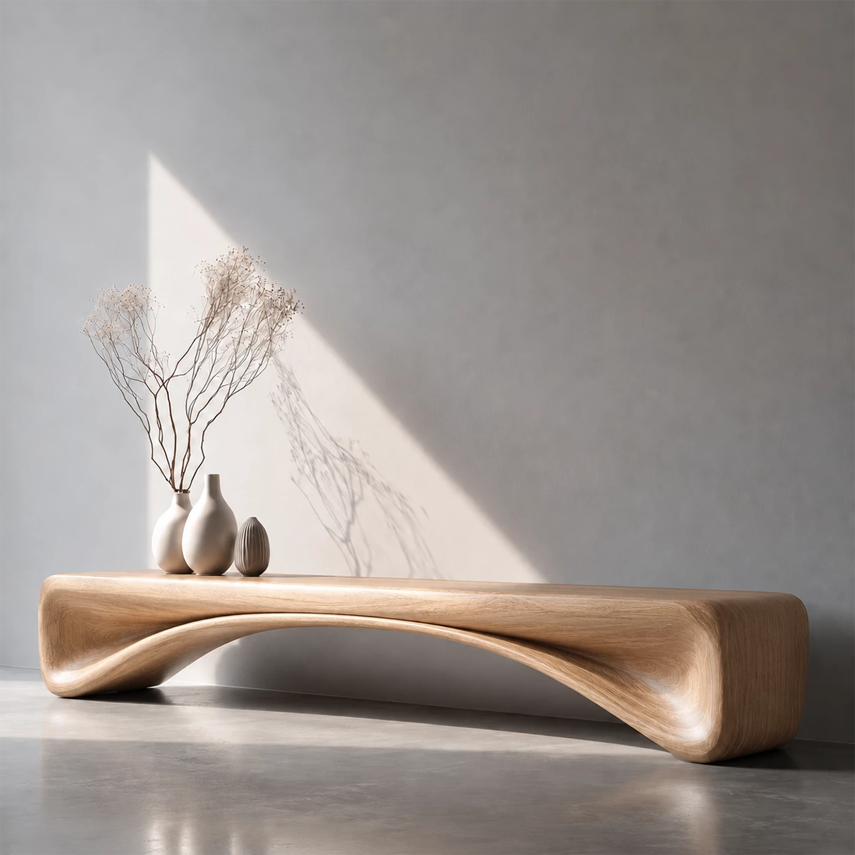 Organic Curved Wood Console Bench – Natural Wood Entryway Table for Modern Interior - Livewoodcraft - 9