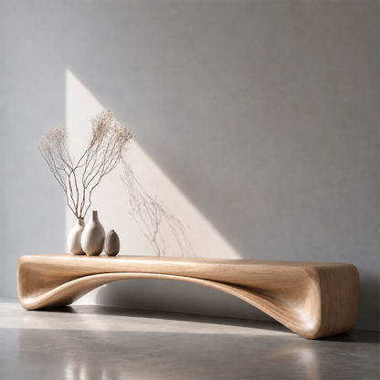 Organic Curved Wood Console Bench – Natural Wood Entryway Table for Modern Interior - Livewoodcraft - 9