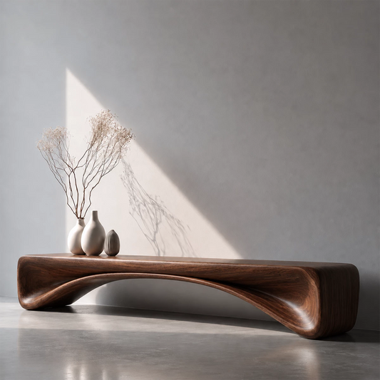 Organic Curved Wood Console Bench – Natural Wood Entryway Table for Modern Interior - Livewoodcraft