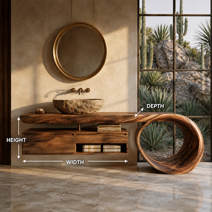 Organic Floating Bathroom Vanity With Live Edge Wood Top & Sculptural Loop Base - Livewoodcraft - 10