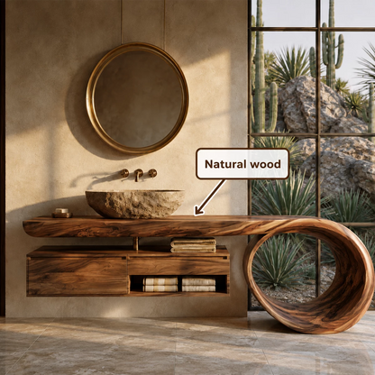 Organic Floating Bathroom Vanity With Live Edge Wood Top & Sculptural Loop Base - Livewoodcraft - 11