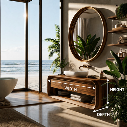 Organic Floating Bathroom Vanity With Rounded Wood Frame & Open Storage - Livewoodcraft - 11