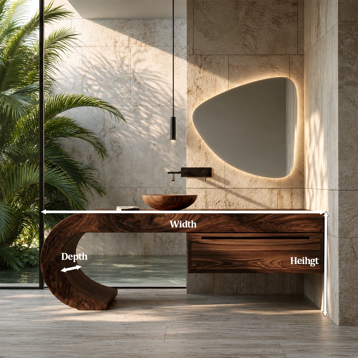 Organic Floating Bathroom Vanity With Sculptural Curved Wood Base - Livewoodcraft - 11