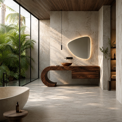 Organic Floating Bathroom Vanity With Sculptural Curved Wood Base - Livewoodcraft - 8