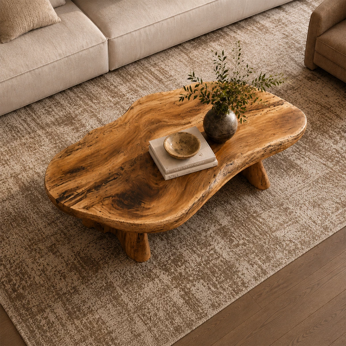 Organic Live Edge Coffee Table – Natural Wood Center Table for Modern Living Room - Livewoodcraft - 6
