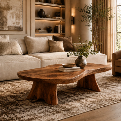 Organic Live Edge Coffee Table – Natural Wood Center Table for Modern Living Room - Livewoodcraft - 9