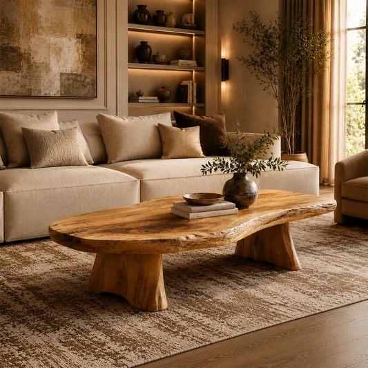 Organic Live Edge Coffee Table – Natural Wood Center Table for Modern Living Room - Livewoodcraft
