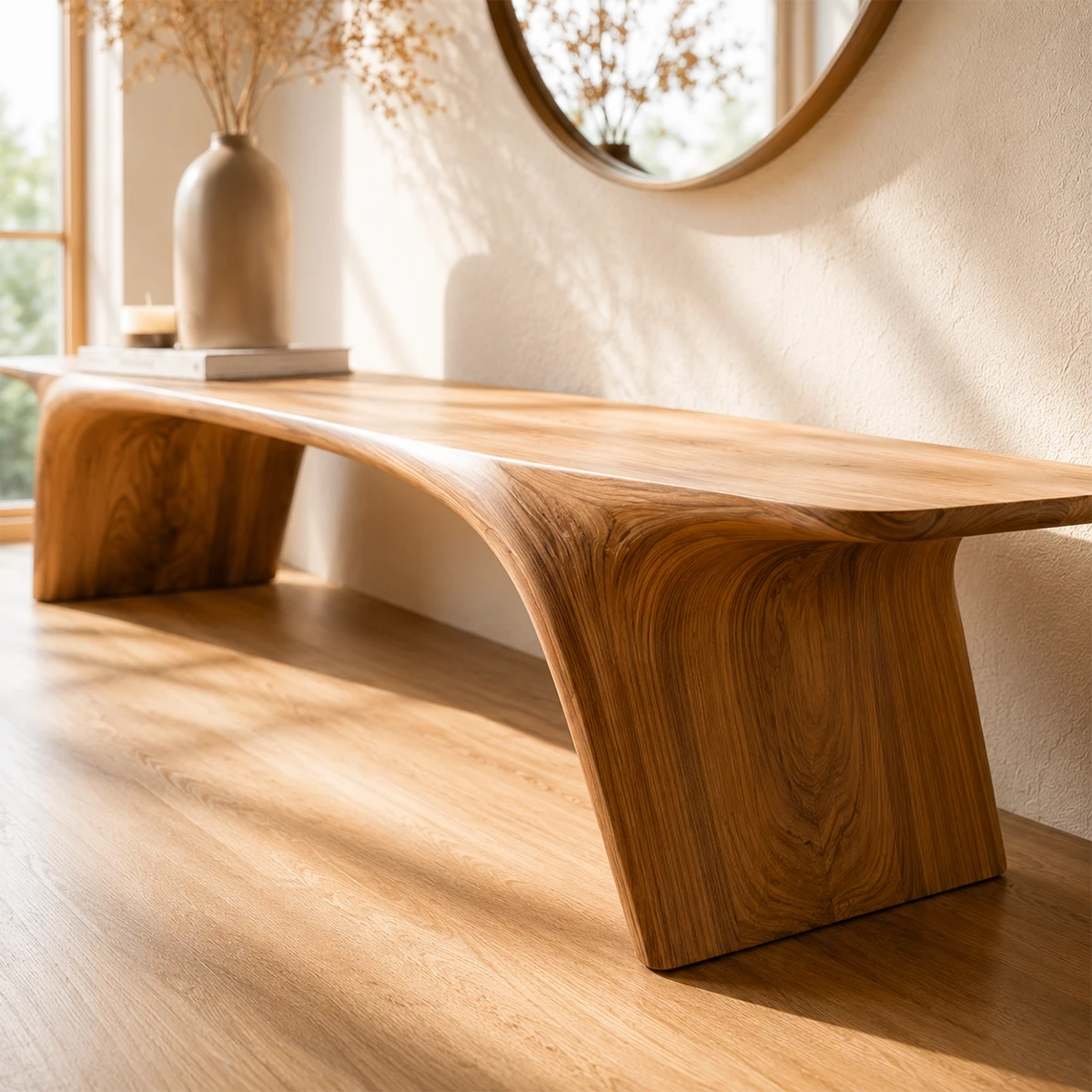 Organic Live Edge Wood Bench – Natural Wood Entryway Bench for Modern Interior - Livewoodcraft - 4