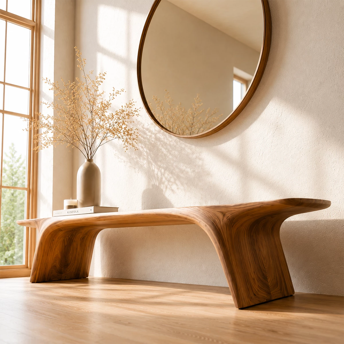 Organic Live Edge Wood Bench – Natural Wood Entryway Bench for Modern Interior - Livewoodcraft - 5
