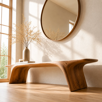 Organic Live Edge Wood Bench – Natural Wood Entryway Bench for Modern Interior - Livewoodcraft - 5