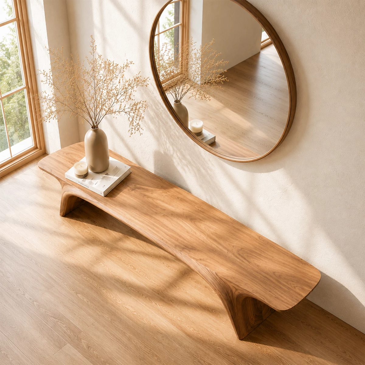 Organic Live Edge Wood Bench – Natural Wood Entryway Bench for Modern Interior - Livewoodcraft - 6