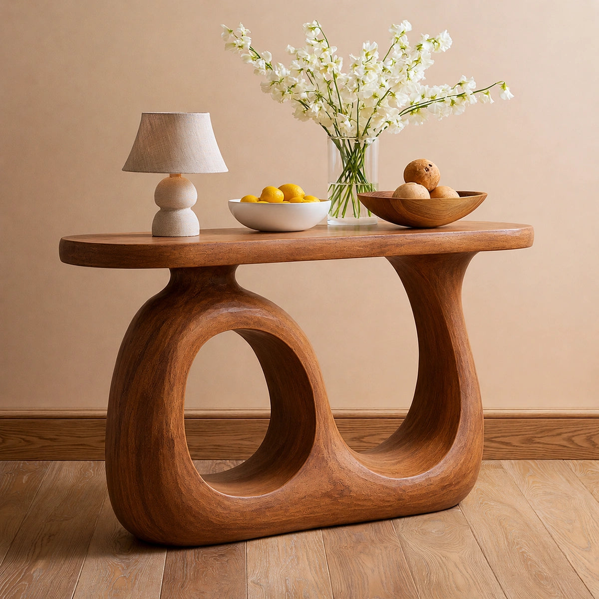 Organic Loop Natural Solid Wood Console Table for Entryway Decor - Livewoodcraft - 2