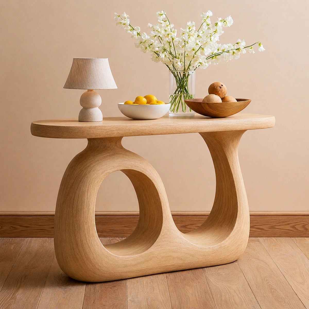 Organic Loop Natural Solid Wood Console Table for Entryway Decor - Livewoodcraft - 3