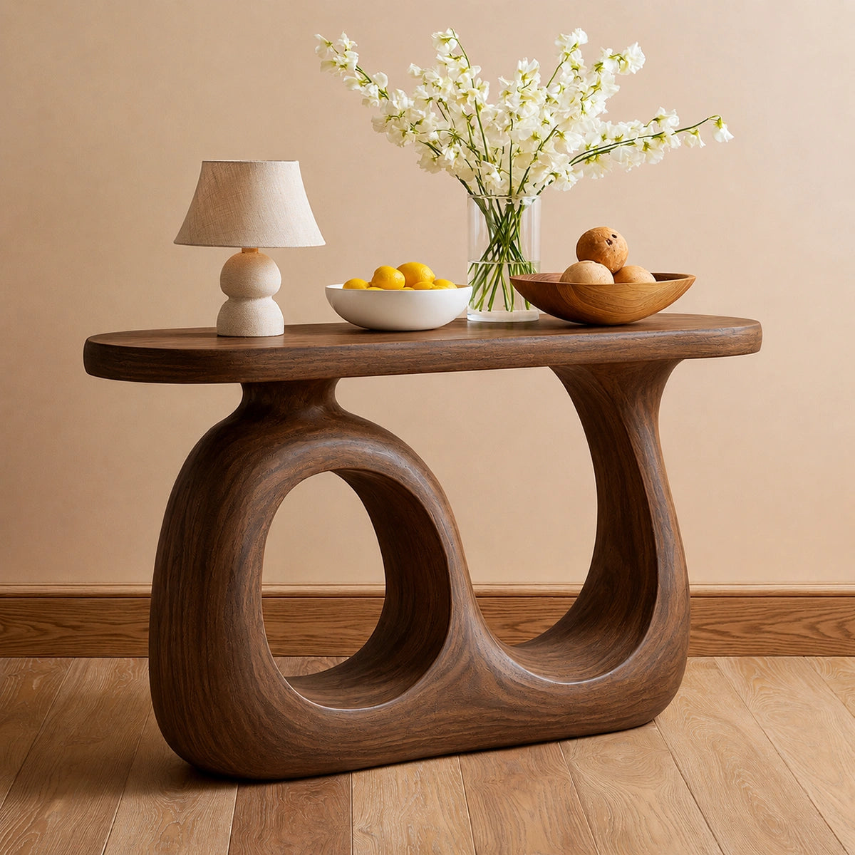Organic Loop Natural Solid Wood Console Table for Entryway Decor - Livewoodcraft