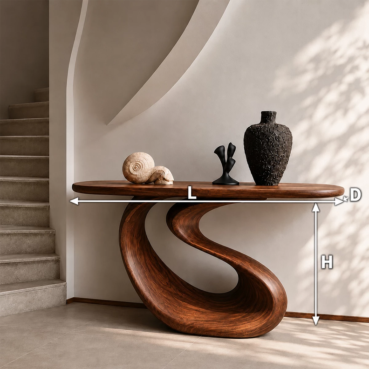Organic Loop Sculptural Console Table in Natural Solid Wood - Livewoodcraft - 9