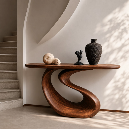 Organic Loop Sculptural Console Table in Natural Solid Wood - Livewoodcraft