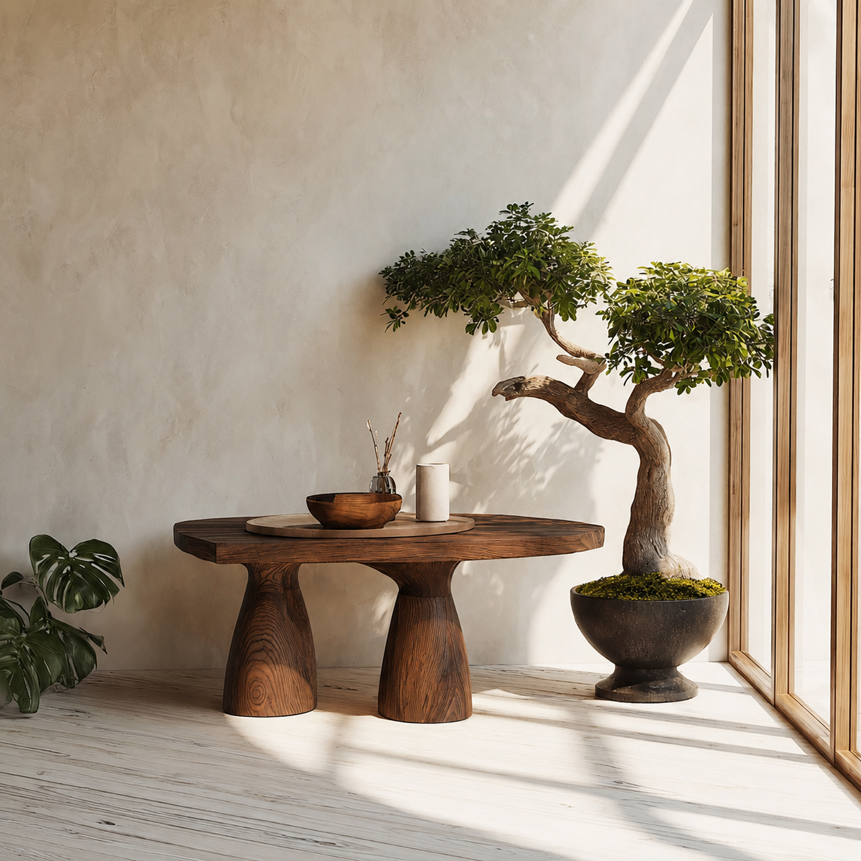 Organic Natural Solid Wood Coffee Table with Sculptural Pedestal Base - Livewoodcraft - 2