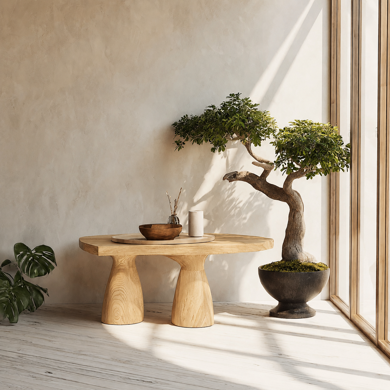 Organic Natural Solid Wood Coffee Table with Sculptural Pedestal Base - Livewoodcraft - 3