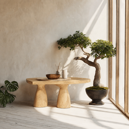 Organic Natural Solid Wood Coffee Table with Sculptural Pedestal Base - Livewoodcraft - 3