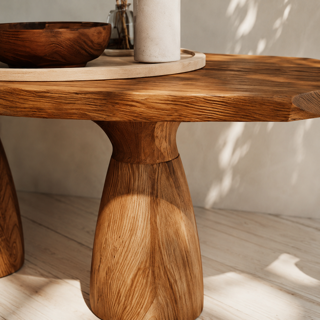 Organic Natural Solid Wood Coffee Table with Sculptural Pedestal Base - Livewoodcraft - 5