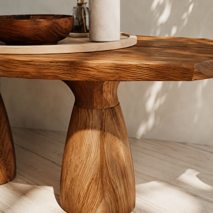Organic Natural Solid Wood Coffee Table with Sculptural Pedestal Base - Livewoodcraft - 5
