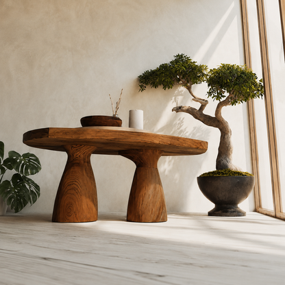Organic Natural Solid Wood Coffee Table with Sculptural Pedestal Base - Livewoodcraft - 6