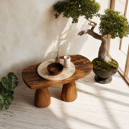 Organic Natural Solid Wood Coffee Table with Sculptural Pedestal Base - Livewoodcraft - 7