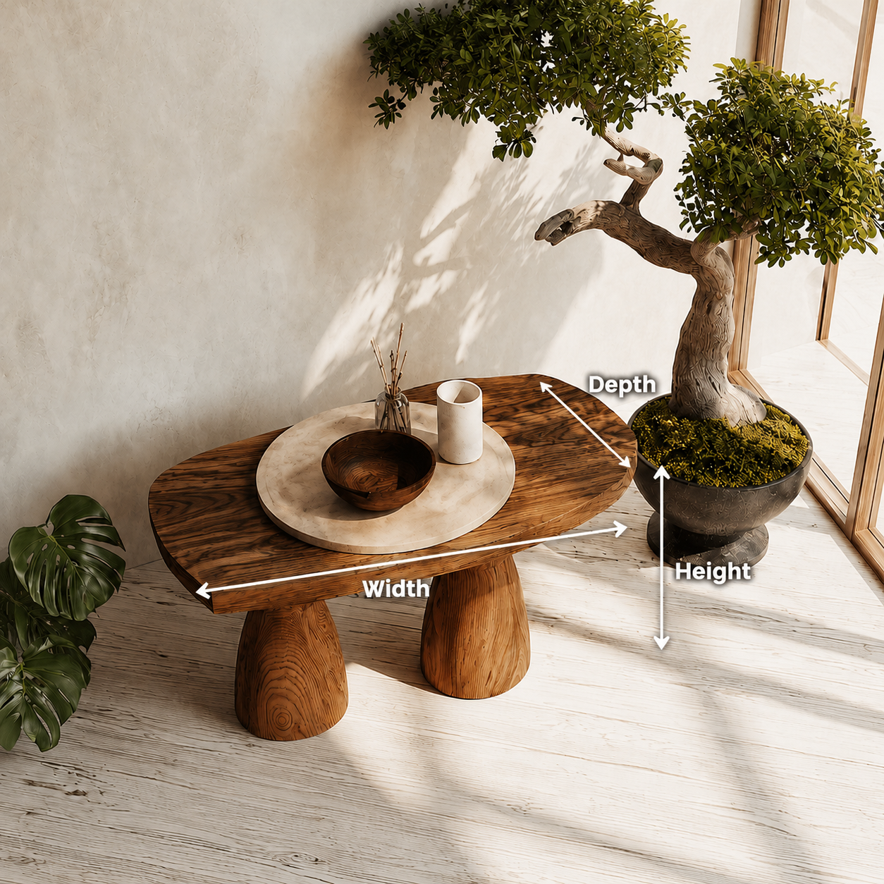 Organic Natural Solid Wood Coffee Table with Sculptural Pedestal Base - Livewoodcraft - 9
