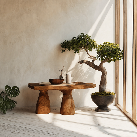 Organic Natural Solid Wood Coffee Table with Sculptural Pedestal Base - Livewoodcraft