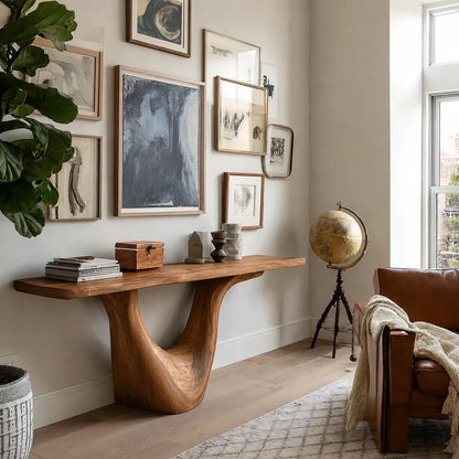 Organic Natural Solid Wood Console Table with Sculptural Open Base - Livewoodcraft - 2