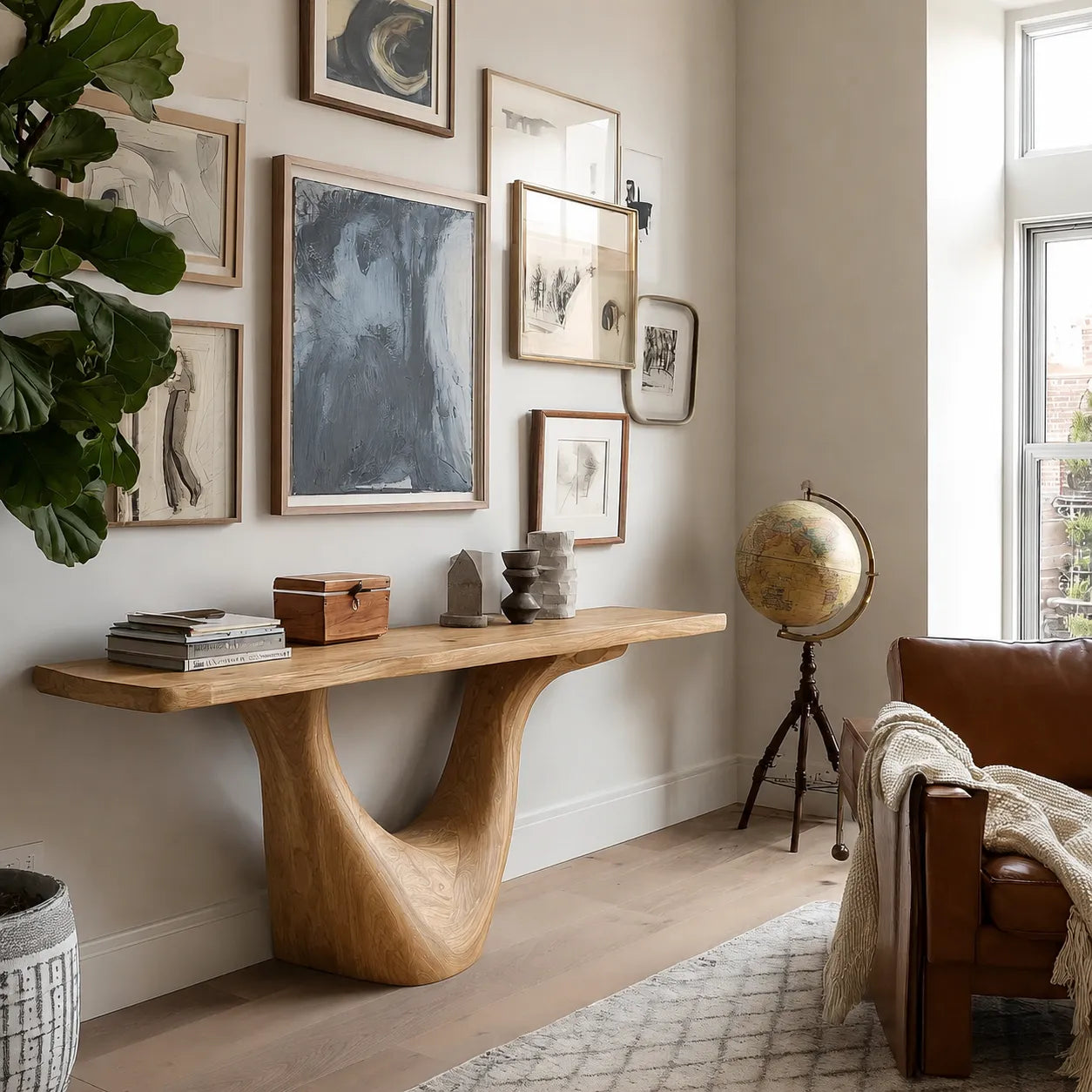 Organic Natural Solid Wood Console Table with Sculptural Open Base - Livewoodcraft - 3