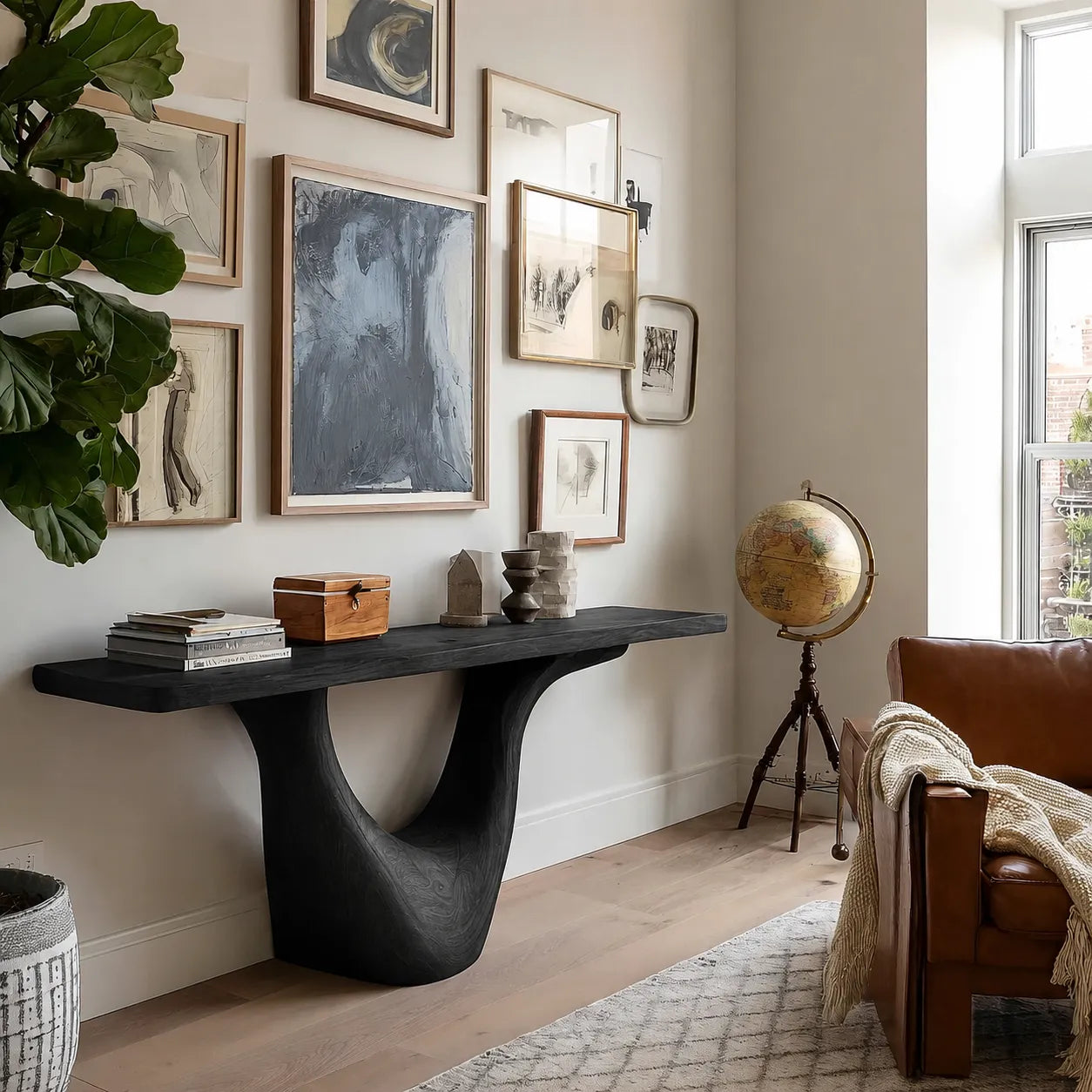 Organic Natural Solid Wood Console Table with Sculptural Open Base - Livewoodcraft - 4