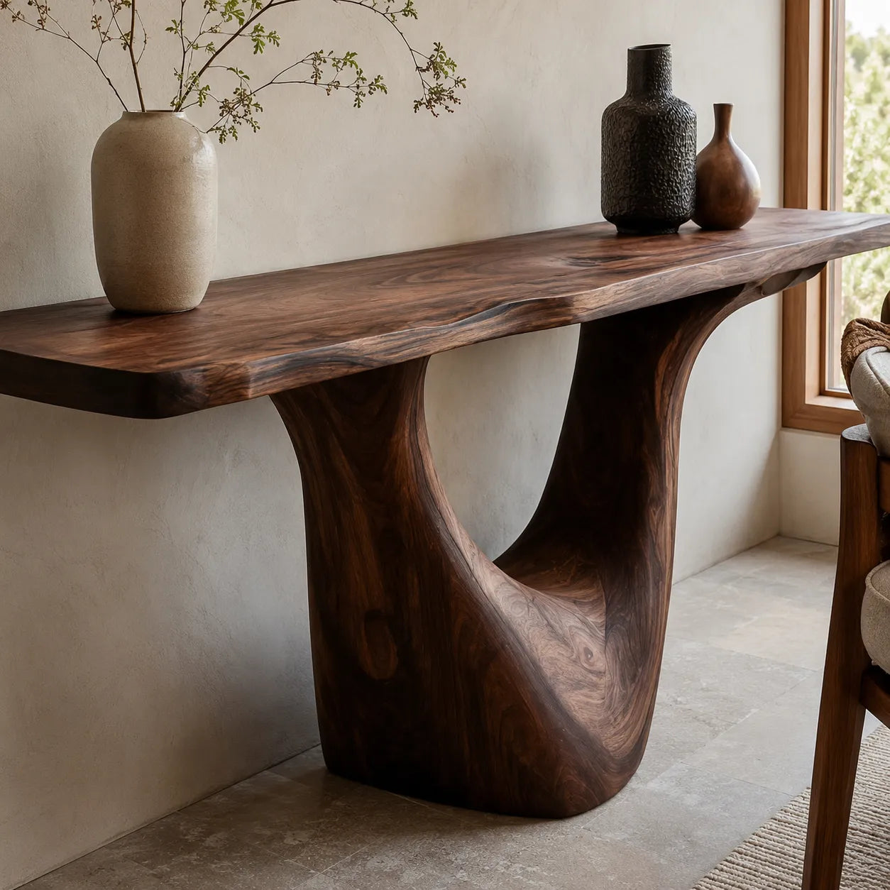 Organic Natural Solid Wood Console Table with Sculptural Open Base - Livewoodcraft - 6