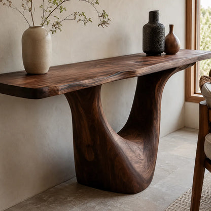 Organic Natural Solid Wood Console Table with Sculptural Open Base - Livewoodcraft - 6