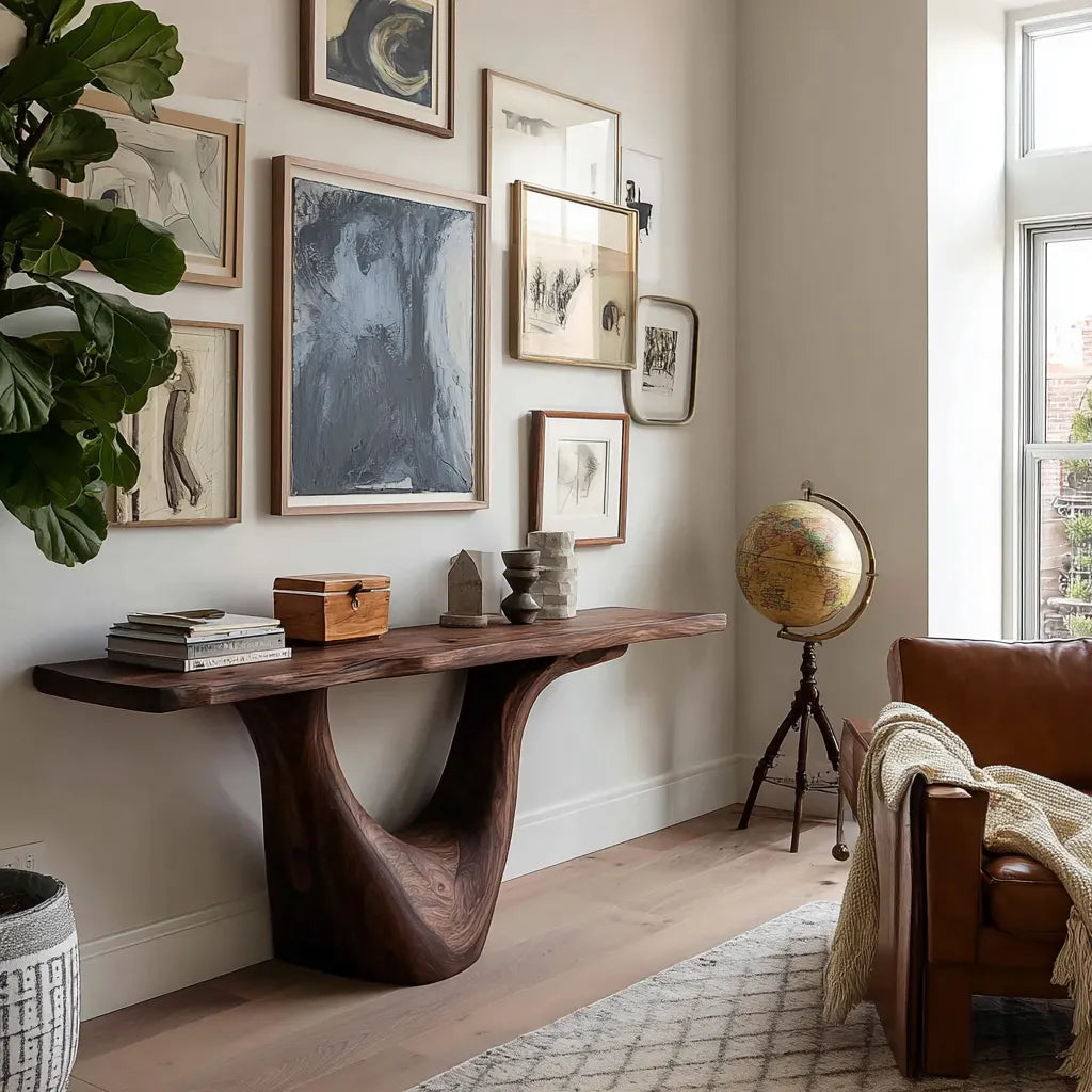Organic Natural Solid Wood Console Table with Sculptural Open Base - Livewoodcraft
