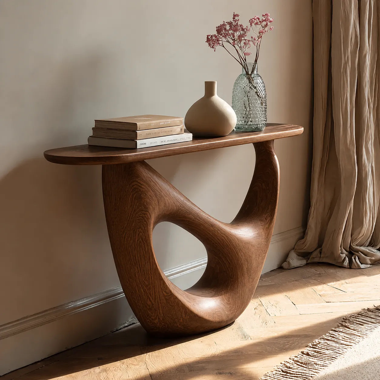 Organic Sculptural Natural Solid Wood Console Table with Open Base - Livewoodcraft - 2