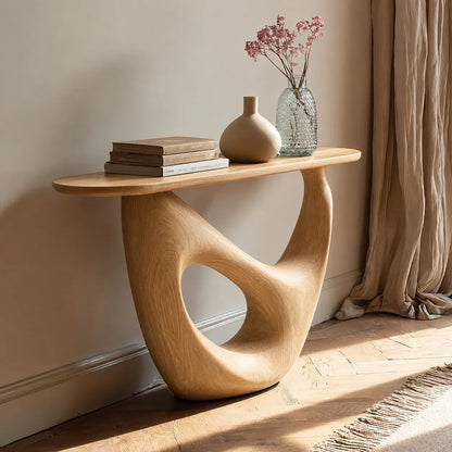 Organic Sculptural Natural Solid Wood Console Table with Open Base - Livewoodcraft - 3