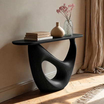 Organic Sculptural Natural Solid Wood Console Table with Open Base - Livewoodcraft - 4
