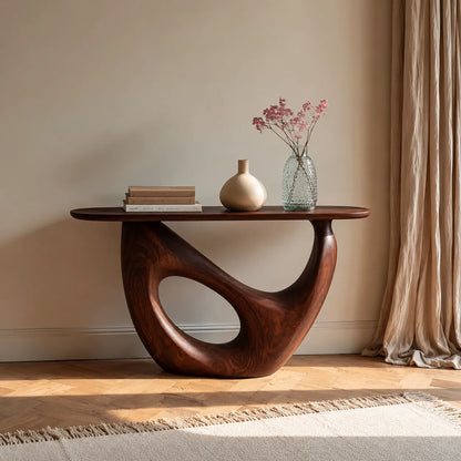 Organic Sculptural Natural Solid Wood Console Table with Open Base - Livewoodcraft - 6