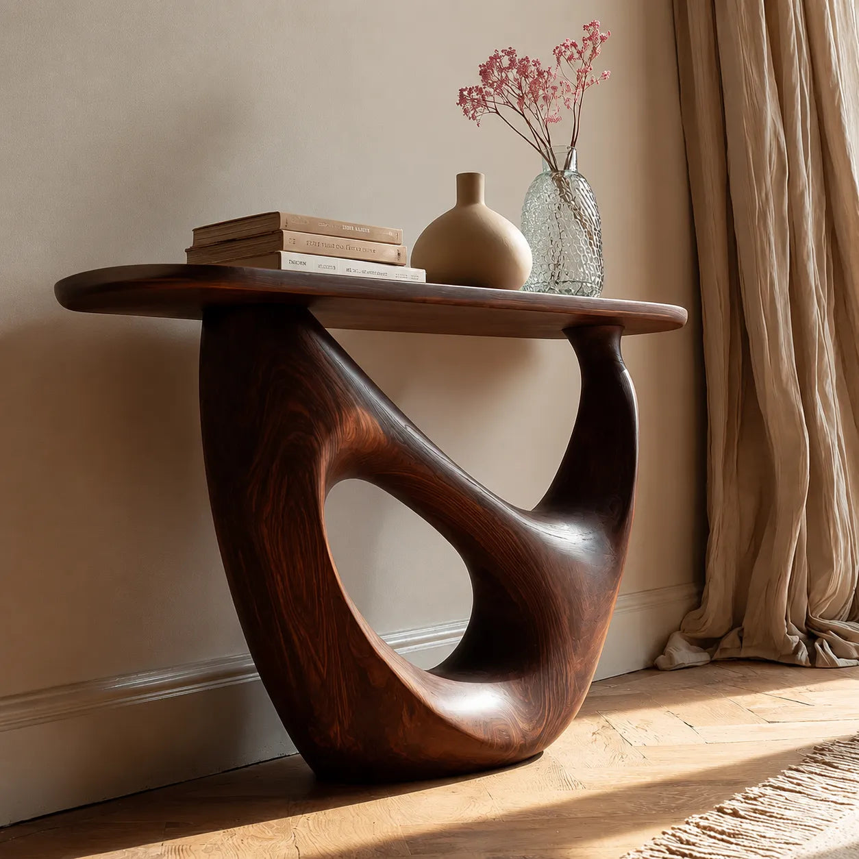 Organic Sculptural Natural Solid Wood Console Table with Open Base - Livewoodcraft - 7