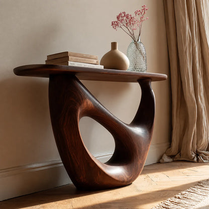Organic Sculptural Natural Solid Wood Console Table with Open Base - Livewoodcraft - 7