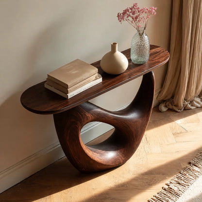 Organic Sculptural Natural Solid Wood Console Table with Open Base - Livewoodcraft - 8