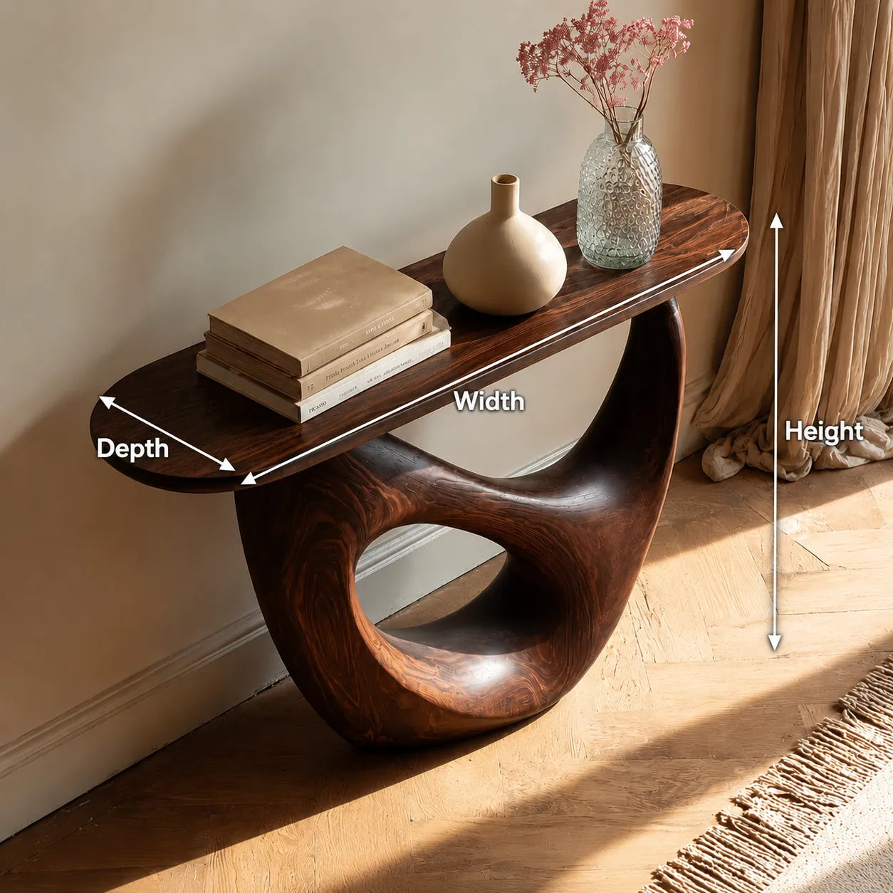 Organic Sculptural Natural Solid Wood Console Table with Open Base - Livewoodcraft - 9