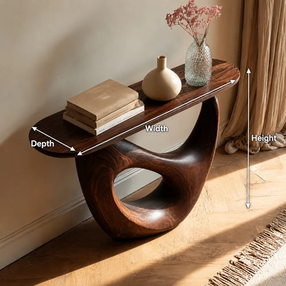 Organic Sculptural Natural Solid Wood Console Table with Open Base - Livewoodcraft - 9