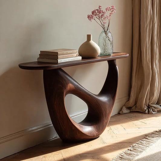 Organic Sculptural Natural Solid Wood Console Table with Open Base - Livewoodcraft