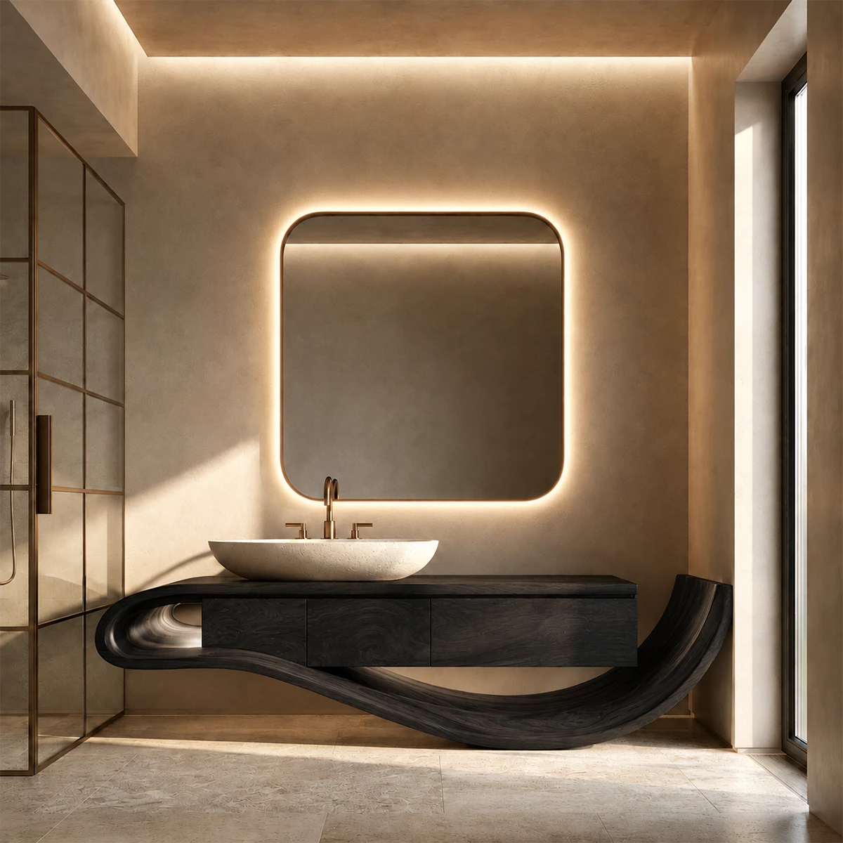 Organic Solid Wood Bathroom Vanity With Sculptural Wave Base - Livewoodcraft - 2
