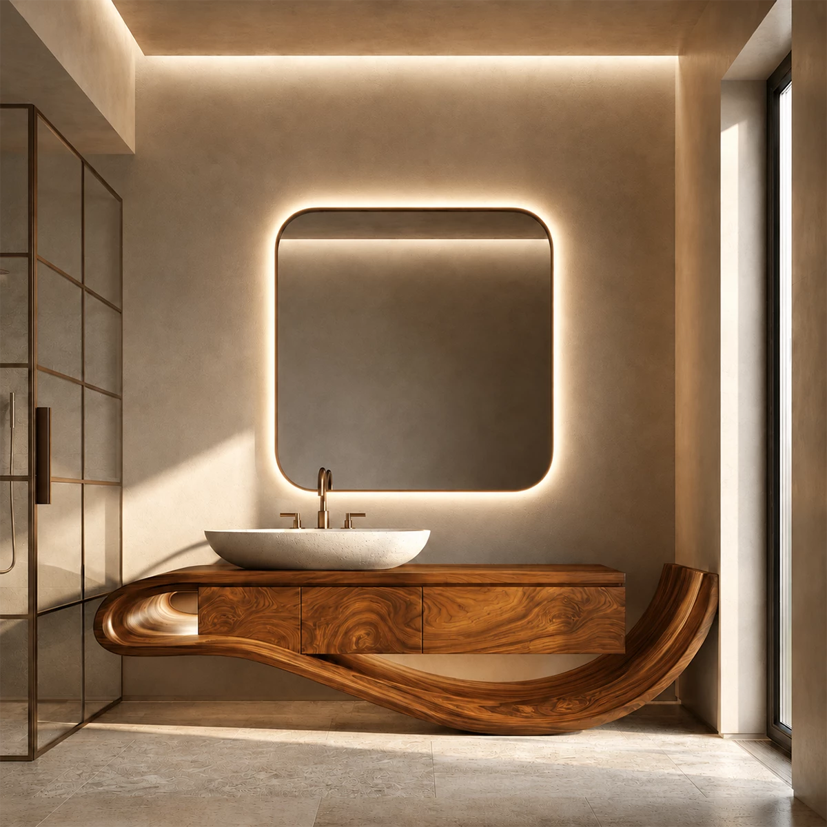 Organic Solid Wood Bathroom Vanity With Sculptural Wave Base - Livewoodcraft - 4