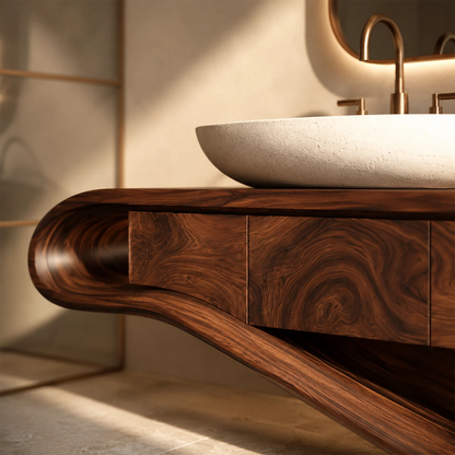 Organic Solid Wood Bathroom Vanity With Sculptural Wave Base - Livewoodcraft - 5